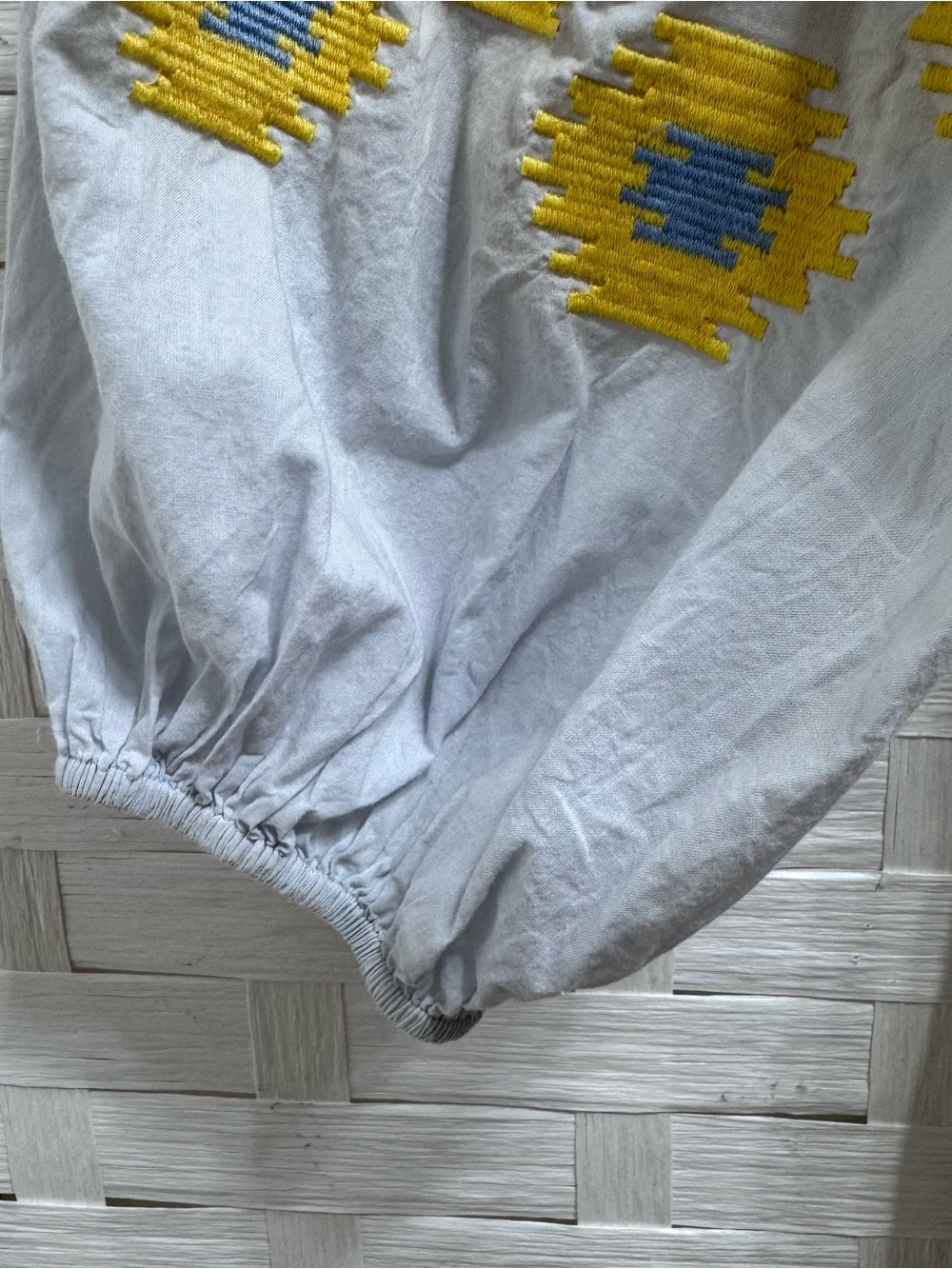 J Crew GALLABIA URBAN CASUAL Blue Yellow Embroidered Tunic Dress No Belt Size S - Picture 9 of 12